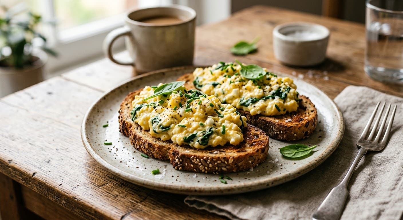 Cottage Cheese Scrambled Eggs on Toast